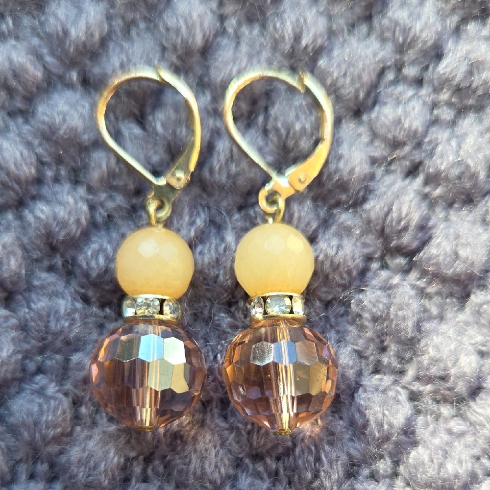 Elegant Gold Tone and Pink Beaded Earrings